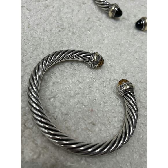 David Yurman 7mm Cable Classic Bracelets in Sterling Silver Onyx and Citrine - Picture 2 of 3